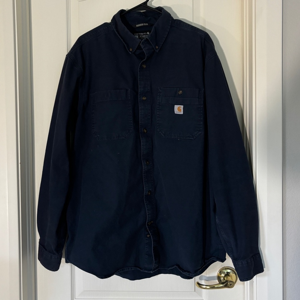 Carhartt Rugged Flex Work Shirt XL Men’s Navy Long Sleeve Button Down